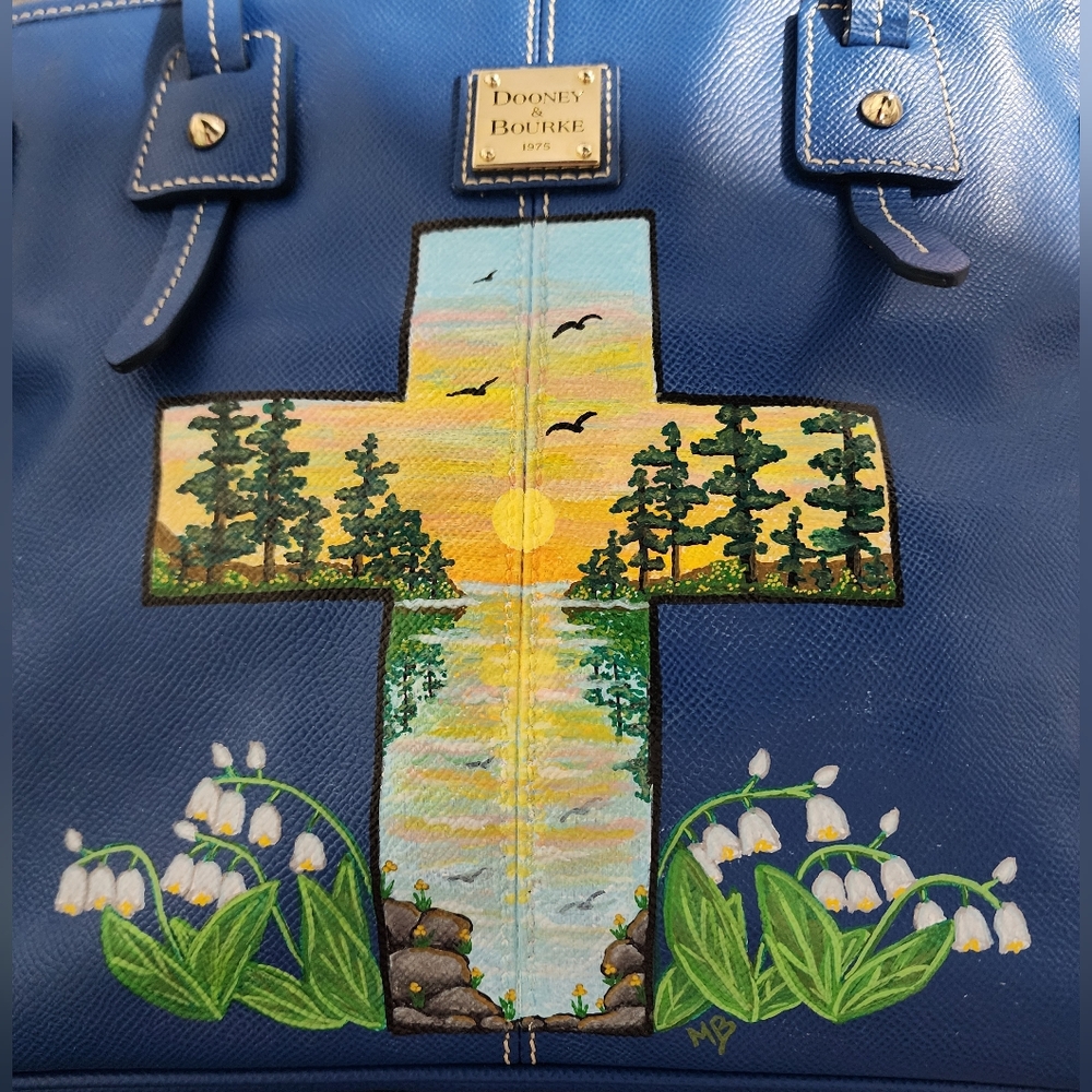 SOLD CUSTOMIZED-Dooney & Bourke Blue Handbag with Scenic Artwork